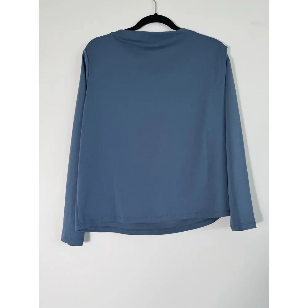 NWT Banana Republic Blue Cowl Neck Long Sleeve Stretch Size M Basic - Picture 5 of 6